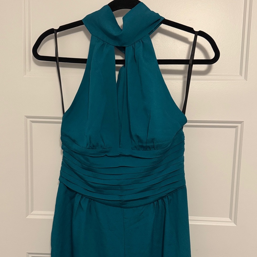 bebe Teal Backless Halter Dress